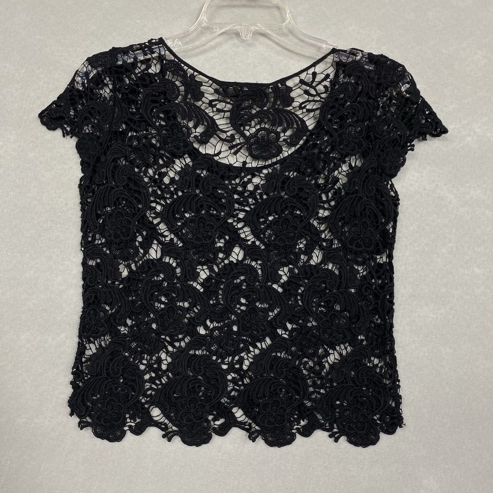 VTG Whimsigoth Top Women's Lace Shirt S Coquette Floral 90s Y2K Short Sleeve - Picture 8 of 10